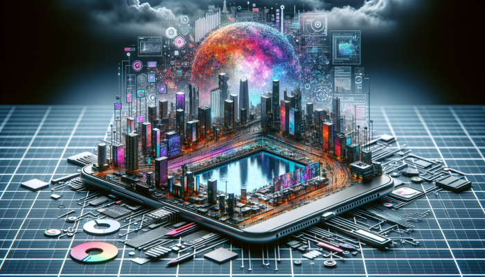 Vibrant digital landscape with mobile interface, showcasing .co.za domain, symbolizing South Africa's market growth.