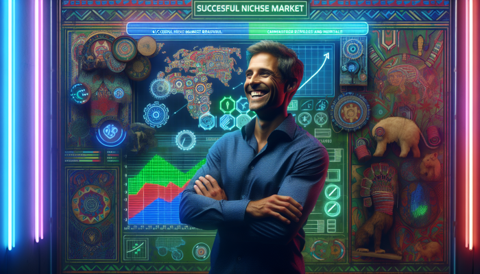 "South African entrepreneur with 'gnx.co.za' on a vibrant, culturally rich backdrop, showcasing brand success."