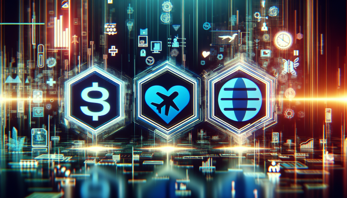 "Sleek modern logos on vibrant digital backgrounds representing tech, finance, and healthcare branding."