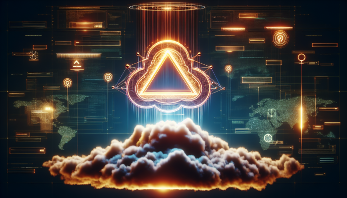 Majestic glowing domain name above luxurious, cloud-filled sky, symbolizing premium internet real estate.