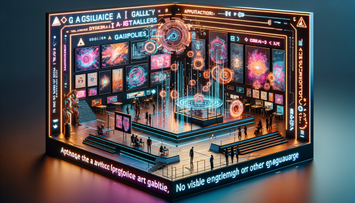 "Vibrant digital gallery with diverse art, artists, clients interacting under dear.co.za banner."