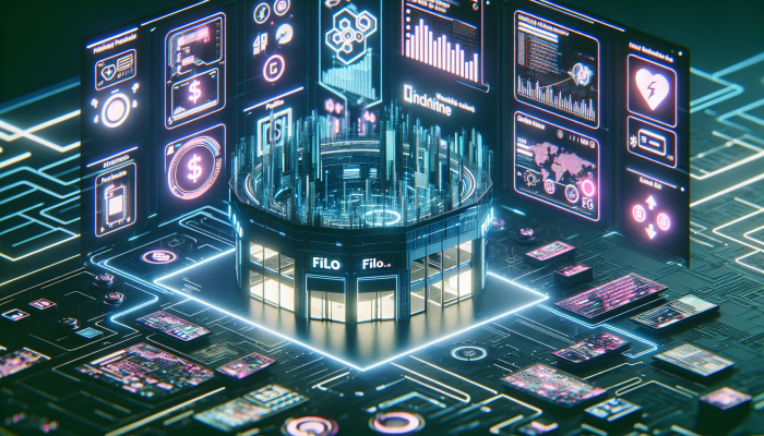 Futuristic South African fintech hub 'filo.co.za' with sleek, user-friendly digital interfaces for diverse consumers.