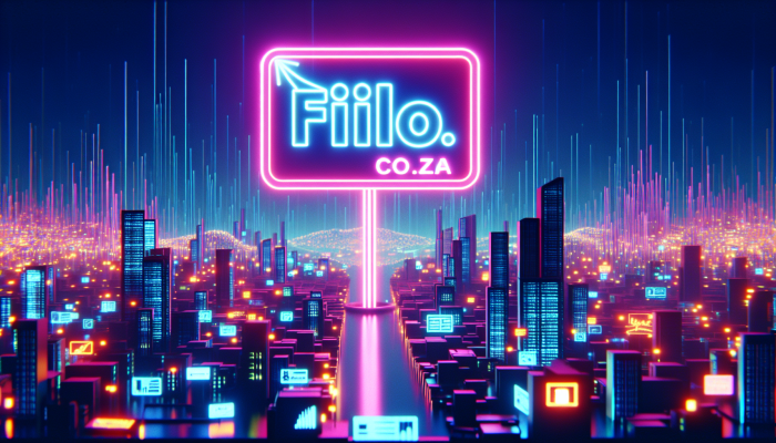 "Glowing 'filo.co.za' sign in minimalist digital landscape, symbolizing trust and authority."