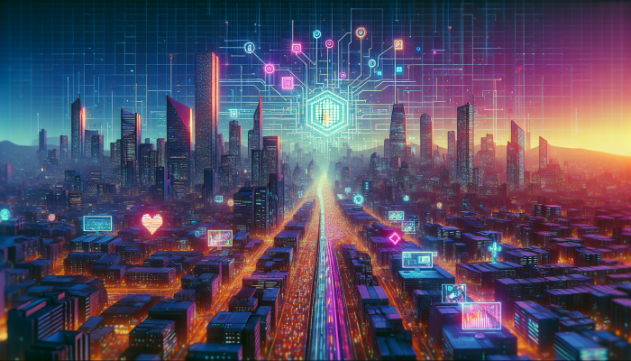 "South African tech hub with skyscrapers, startups, and 'piet.co.za' sign representing digital transformation."