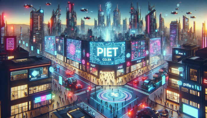 Futuristic fintech hub in South Africa, vibrant startup scene, digital finance innovation, 'piet.co.za' displayed.