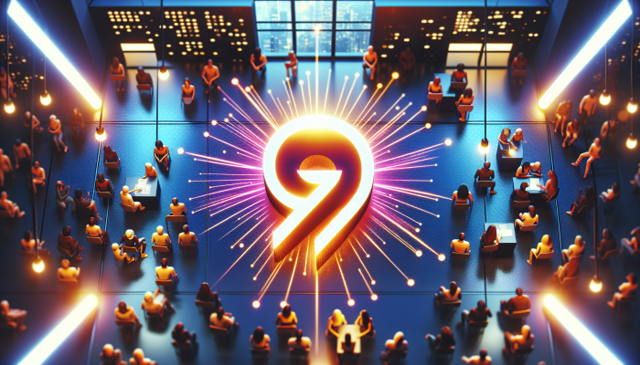 "Popz logo illuminating a diverse crowd, symbolizing tech innovation and brand versatility."