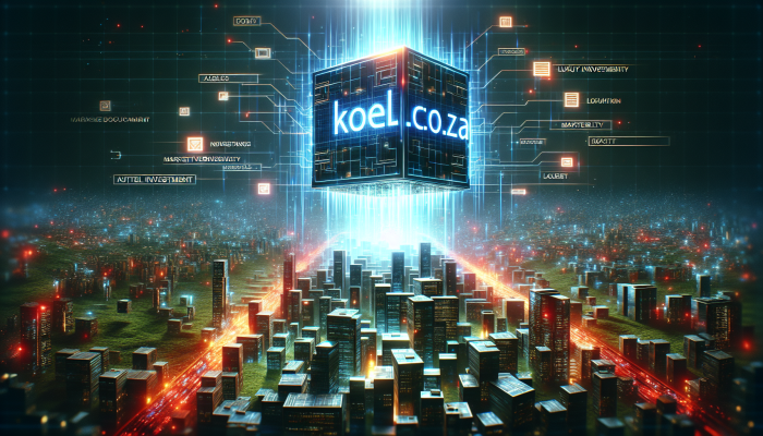 Glowing 'koel.co.za' domain above a vibrant South African city, representing investment and adaptability.