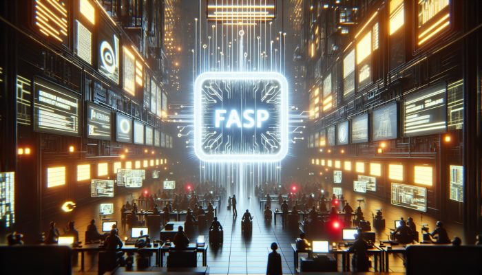 Digital marketplace with glowing 'fasp.co.za' domain, symbolizing authority and swift user engagement.
