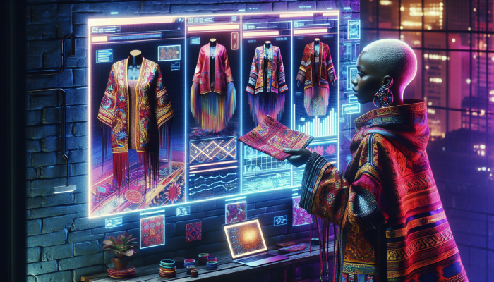 "South African entrepreneur launching a vibrant, bespoke fashion e-commerce platform with local artisans' work."