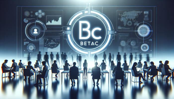 "betac" logo in minimalist font, symbolizing simplicity and elegance, with digital consumers background.