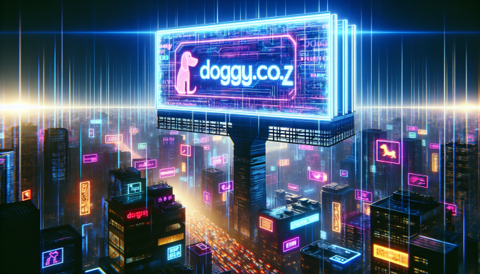 "doggy.co.za on a vibrant digital billboard in a bustling South African city, symbolizing internet growth."