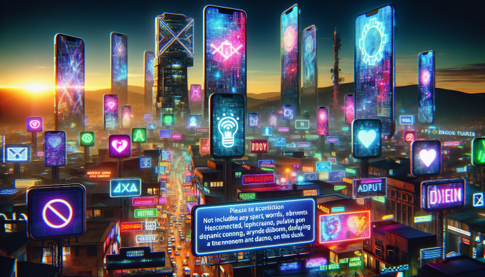 South African digital scene with smartphones, internet connectivity, and a glowing 'decoy' domain sign among businesses.